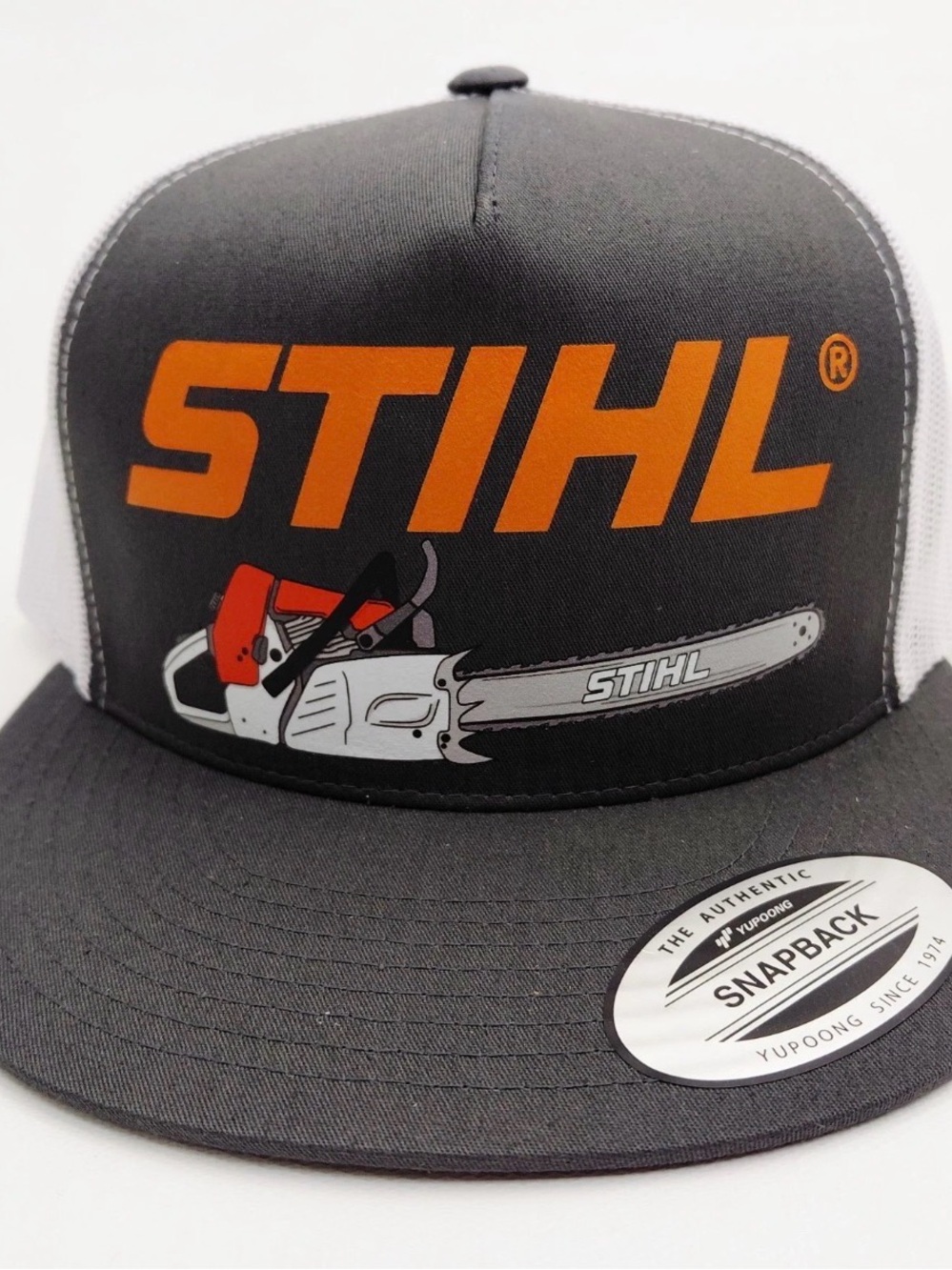 Yupoong Flat Bill Mesh Trucker STIHL Chainsaw Cap Hat Snapback